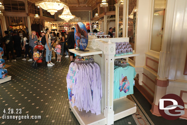 Merchandise for the upcoming live action Little Mermaid film in the Emporium.