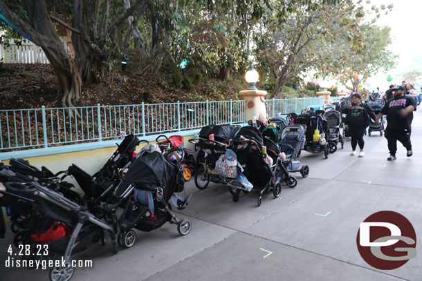 About a third of the entrance walkway was being used for stroller parking.