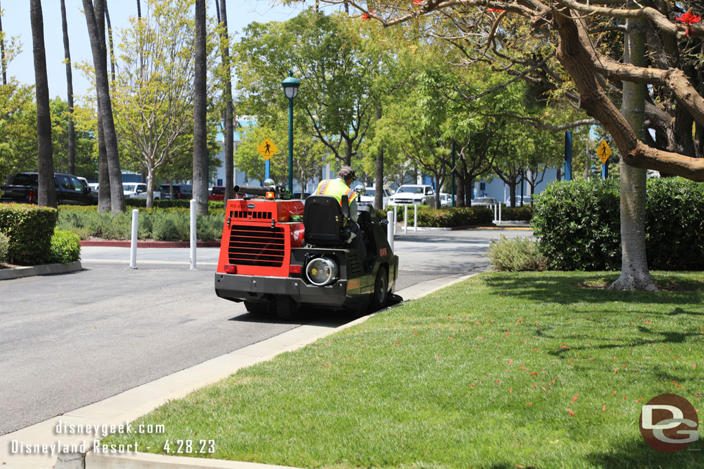 Picking up leaves and cleaning the walkways and parking lot.