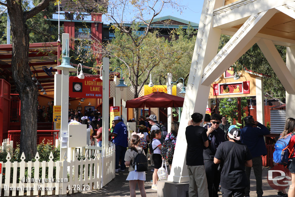 The Lightning Lane return was backed up to the walkway for Goofy