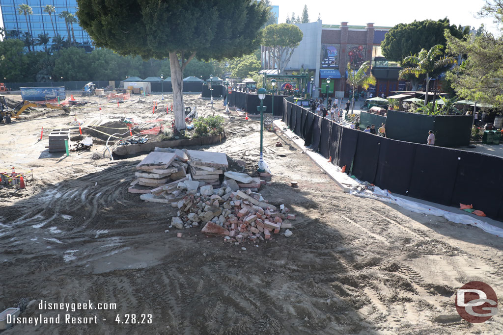 The boundary of the project has been pushed out to the new concrete. The old concrete and planter have been removed.