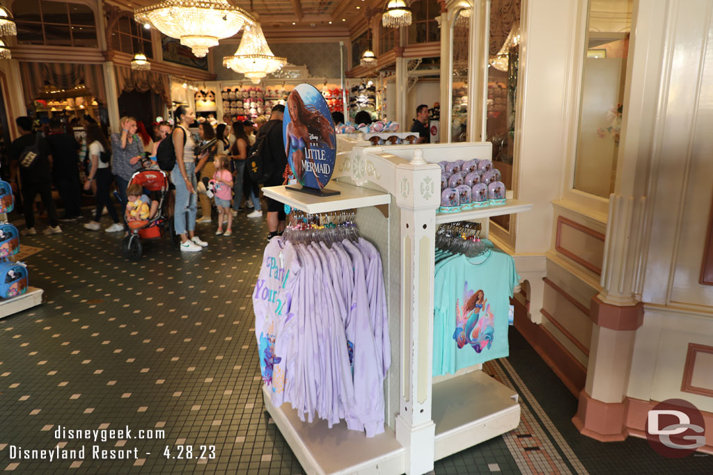 Merchandise for the upcoming live action Little Mermaid film in the Emporium.