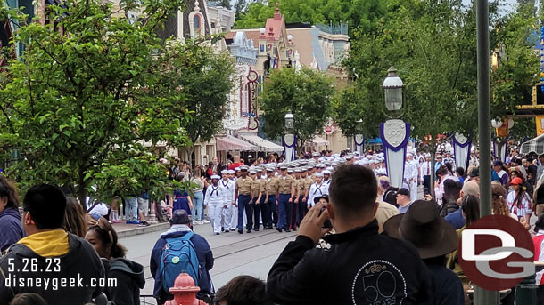 This evenings flag retreat included over 100 active duty Marines and Navy Sailors.