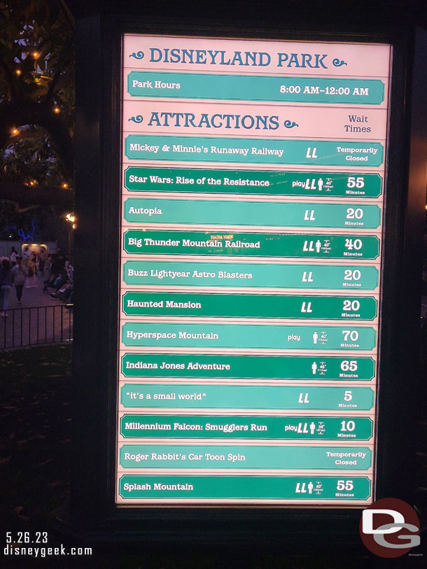 8:13pm - Disneyland wait times