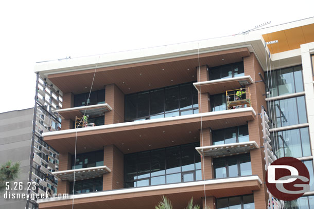 Teams were working on the overhangs around the grand villas.