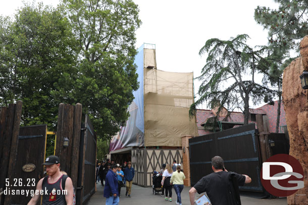 Scaffolding is up for an exterior renovation project on the Red Rose Taverne