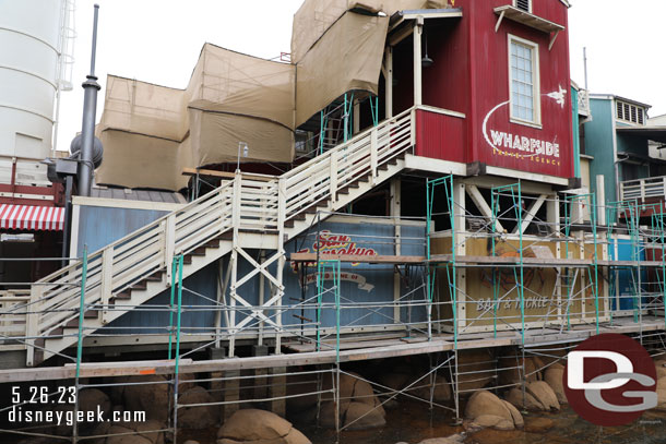 Scaffolding is still up on a small portion of the building.