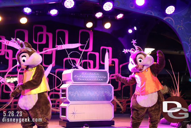 Passing back through Tomorrowland, Chip, Dale and Clarice were dancing.