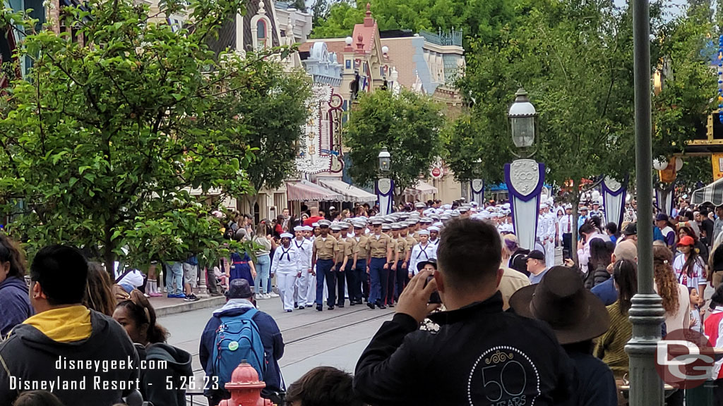 This evenings flag retreat included over 100 active duty Marines and Navy Sailors.