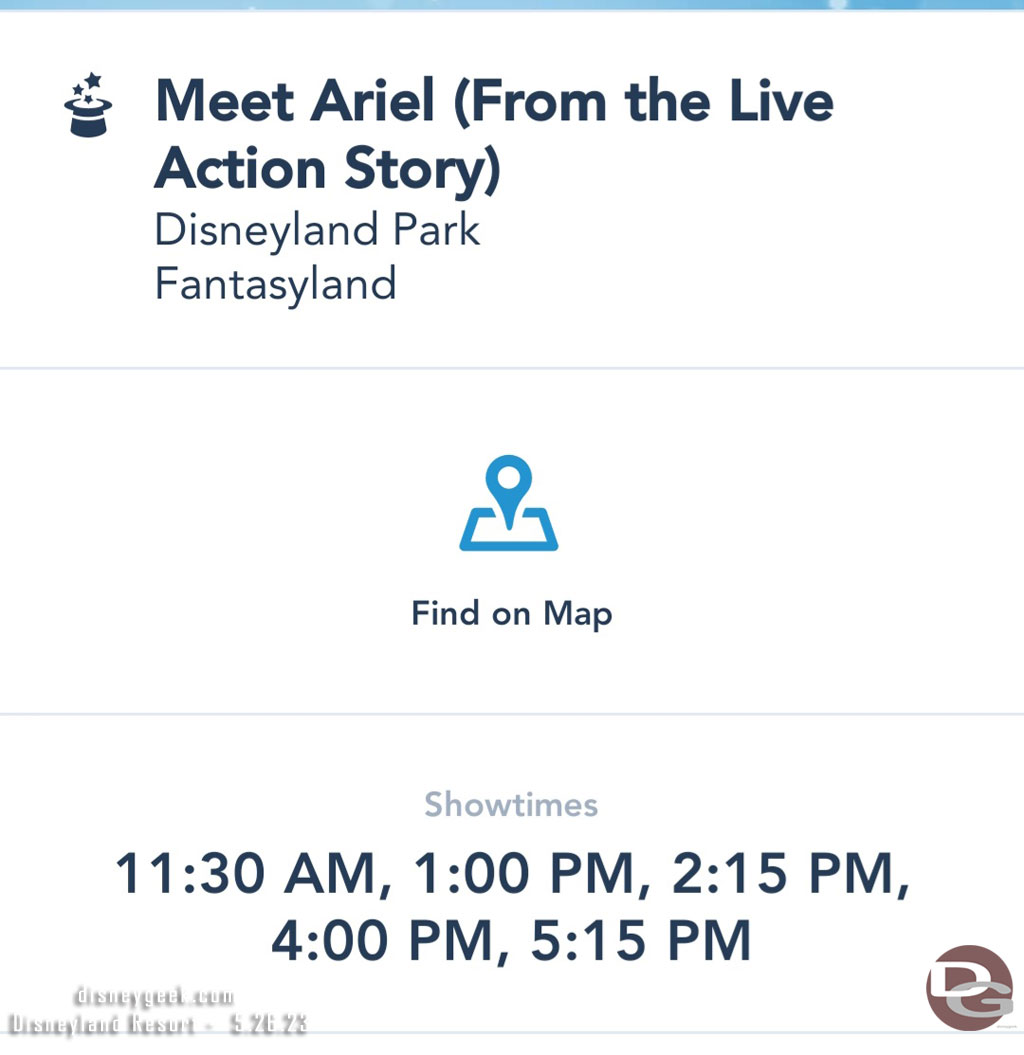 The time schedule for Ariel