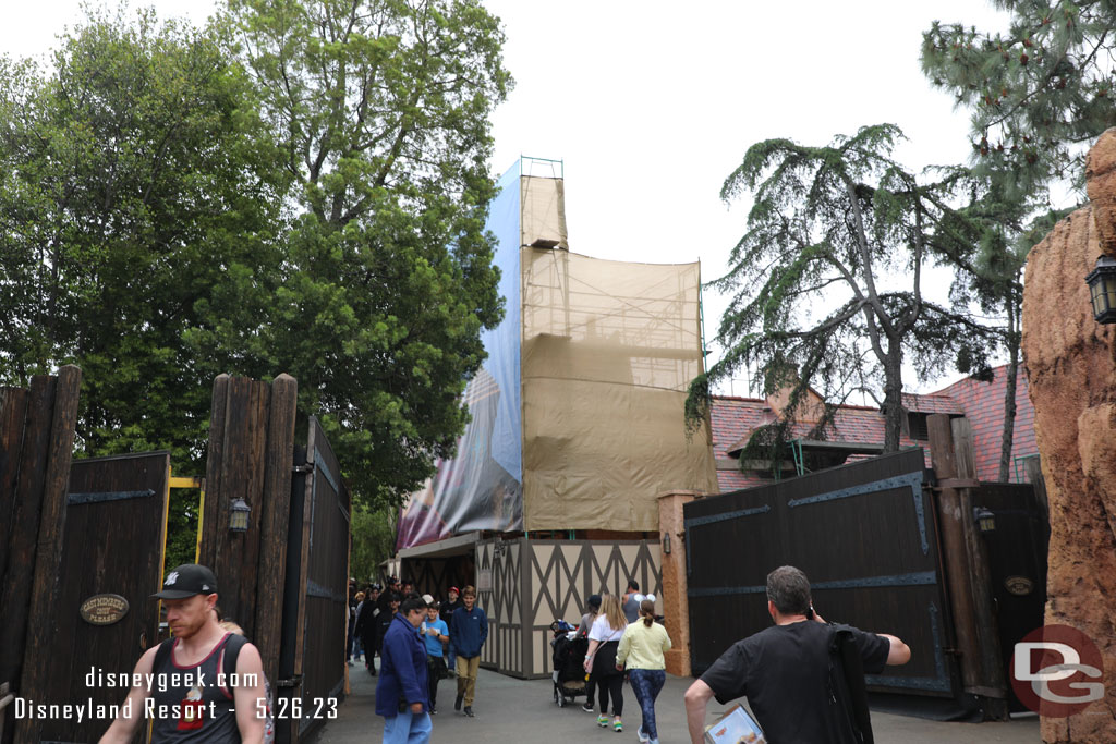 Scaffolding is up for an exterior renovation project on the Red Rose Taverne