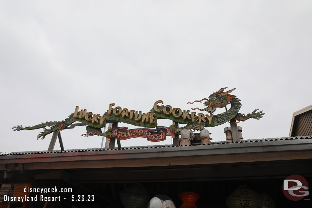 The Lucky Fortune Cookery sign is showing a lot of ware.