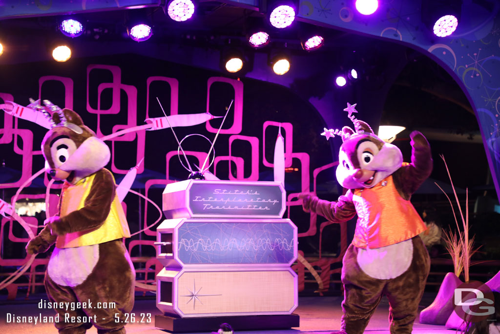 Passing back through Tomorrowland, Chip, Dale and Clarice were dancing.