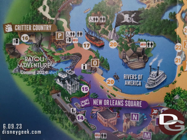 Splash Mountain is removed and the Tiana's Bayou Adventure graphic is there.