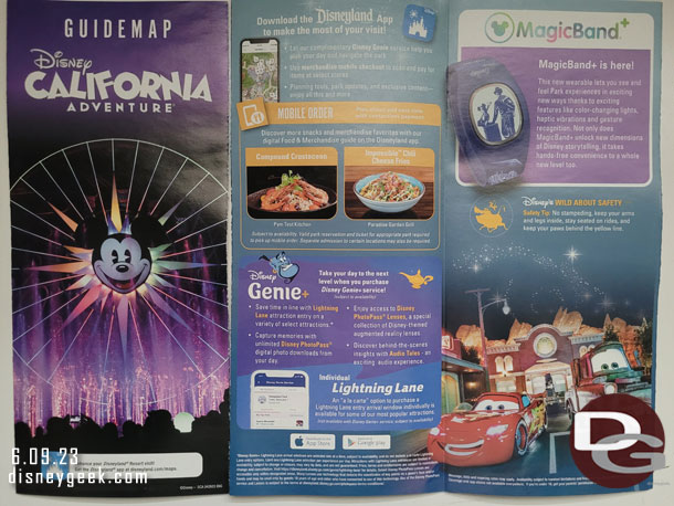 The current Disney California Adventure guide map