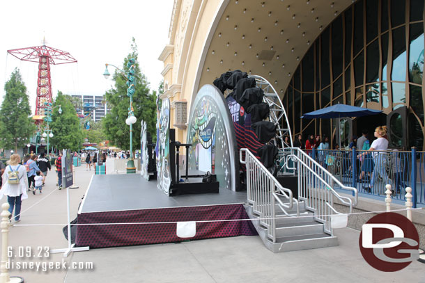 This was interesting to me.  The GradNite stage is left out all day but they cover it with a Disney100 photo op.