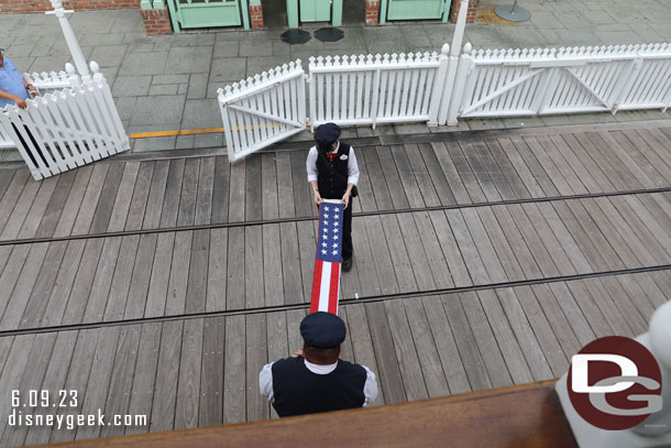 Folding the Flag this evening.