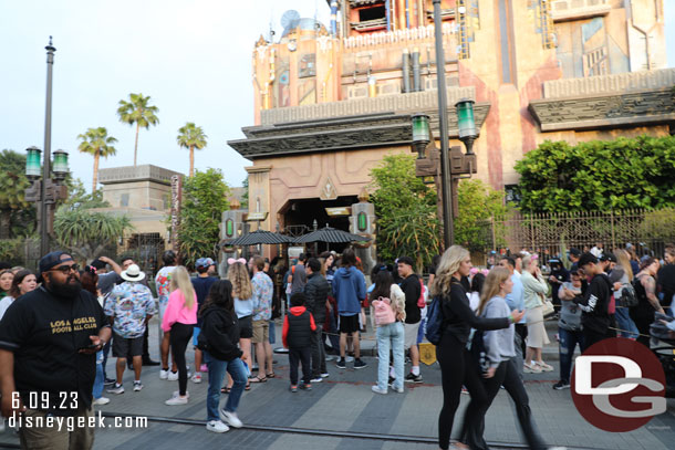 The Lightning Lane return filled the queue space and overflowed out to the walkway where it wrapped a few times then went into Avengers Campus