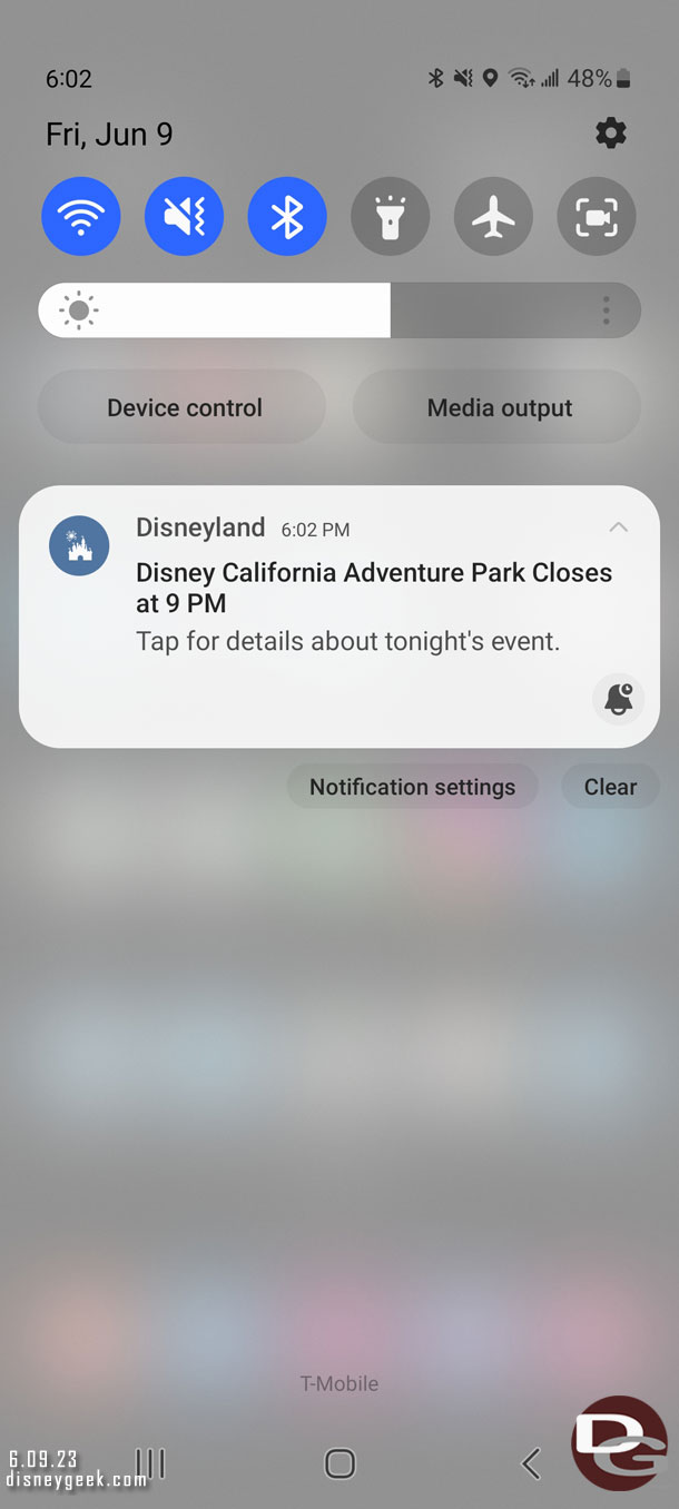 Received a push reminder that DCA closed early for GradNite