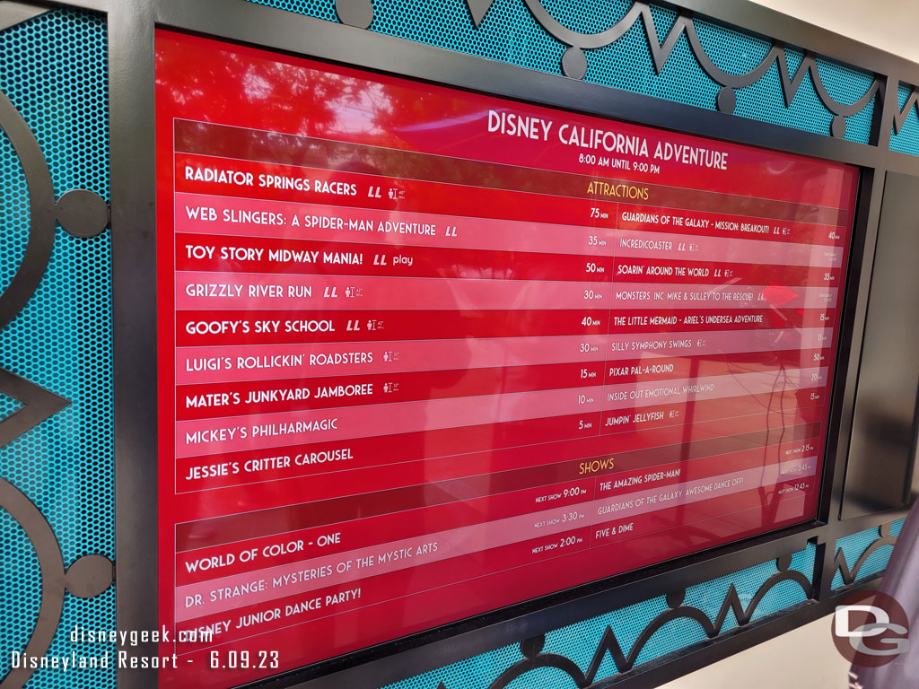 12:39pm - Disney California Adventure wait times