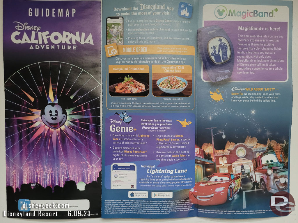 The current Disney California Adventure guide map