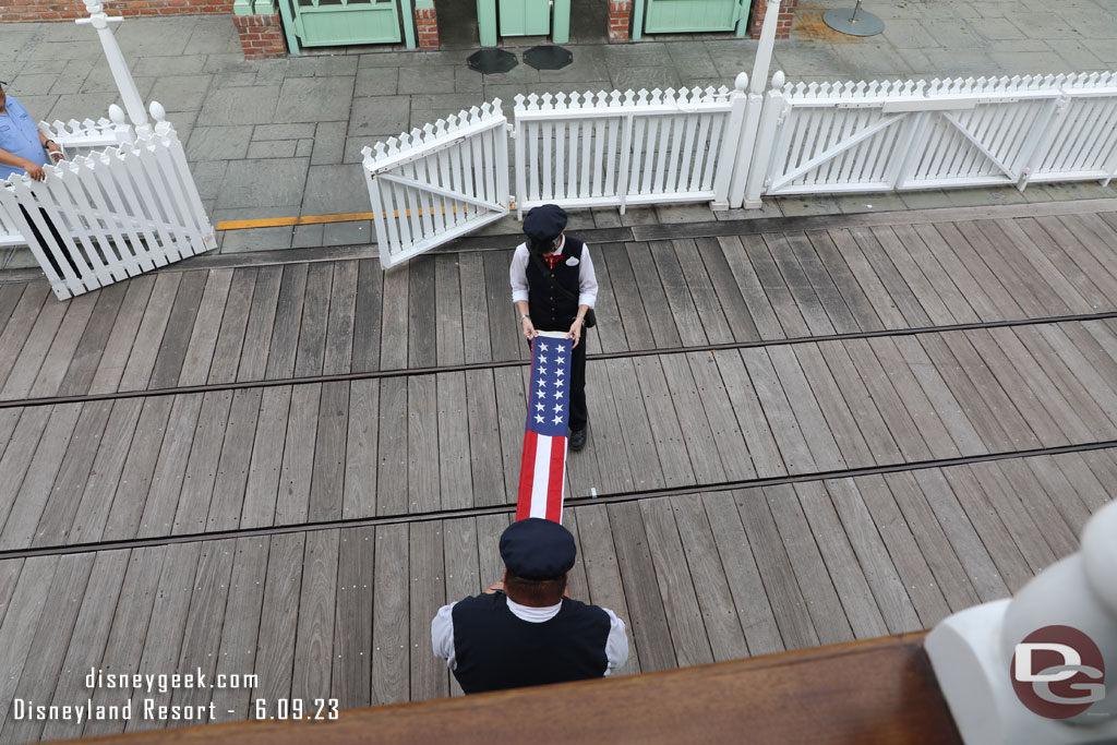 Folding the Flag this evening.