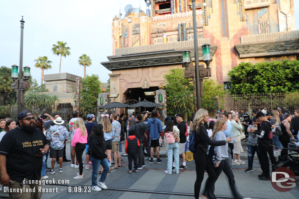 The Lightning Lane return filled the queue space and overflowed out to the walkway where it wrapped a few times then went into Avengers Campus