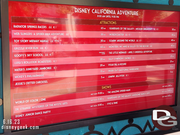 2:28pm - Disney California Adventure wait times