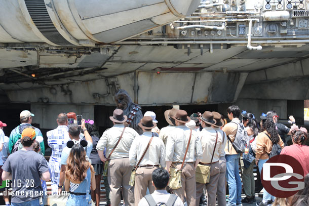 A crowd of Indiana Jones visiting Chewie