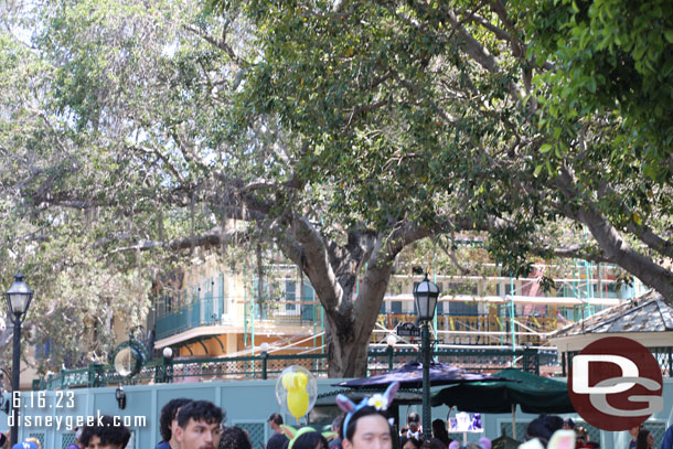 Some of the scaffolding has been removed from Tiana's Palace in New Orleans Square