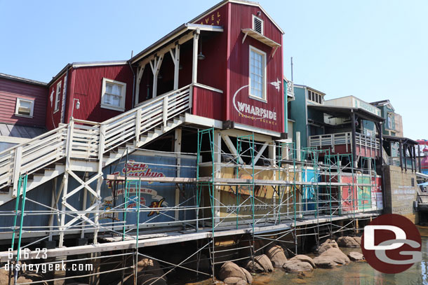 The scaffolding is still up on a portion of the water side