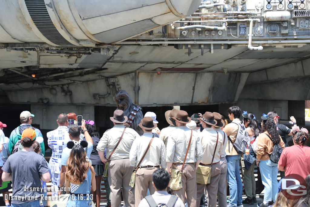 A crowd of Indiana Jones visiting Chewie