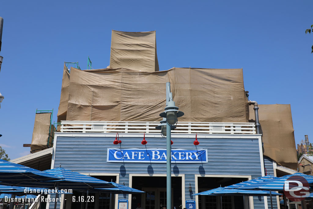 Scaffolding still covering this side of t he bakery