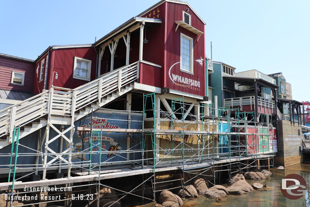 The scaffolding is still up on a portion of the water side