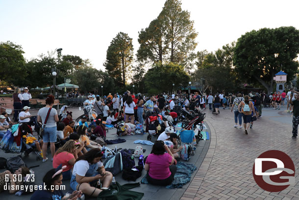 7:29pm - Two hours until Wondrous Journeys and guests are claiming spots in the hub, there is a breeze so odds do not seem great for fireworks.