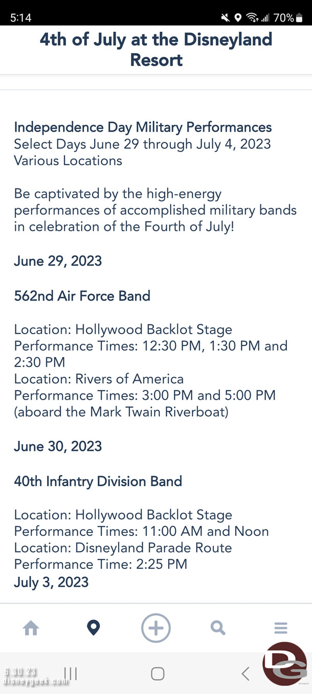 To celebrate 4th of July the resort is hosting a number of Military Bands throughout the weekend.  