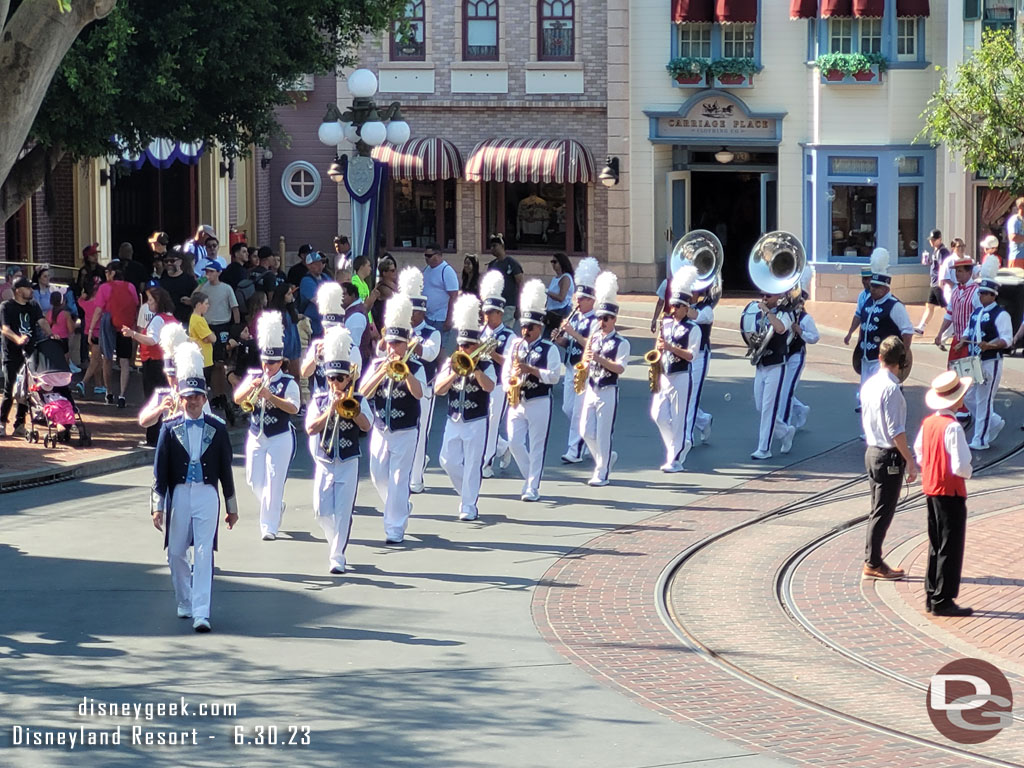 The Disneyland Band arriving for the nightly Flag Retreat in Town Square