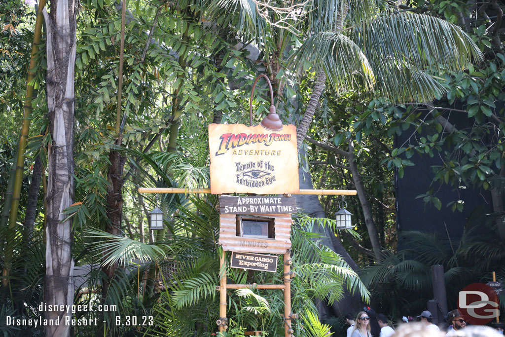 Indiana Jones Adventure was down when I walked by.  Indiana Jones started appearing in Adventureland today. I did not catch him though.