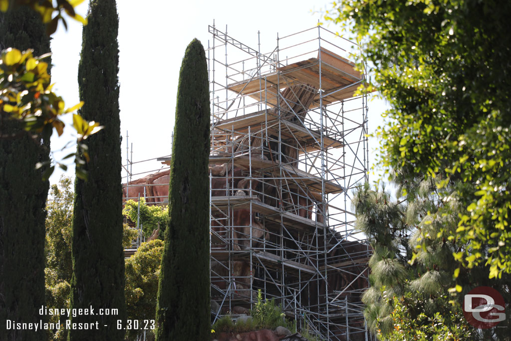 Scaffolding now covers the front of the mountain.