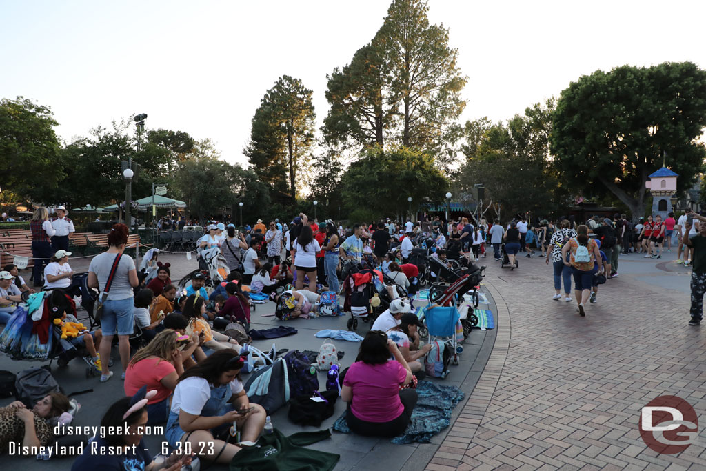 7:29pm - Two hours until Wondrous Journeys and guests are claiming spots in the hub, there is a breeze so odds do not seem great for fireworks.