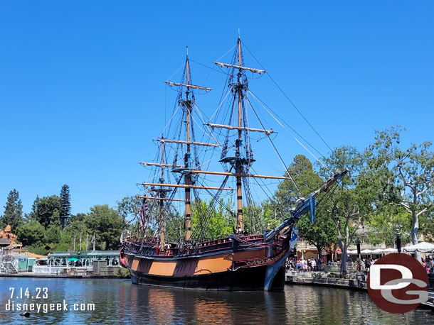 The Sailing Ship Columbia departing Frontierland. I walked over to board the Mark Twain and they roped off the top deck.  So I disembarked and continued on.