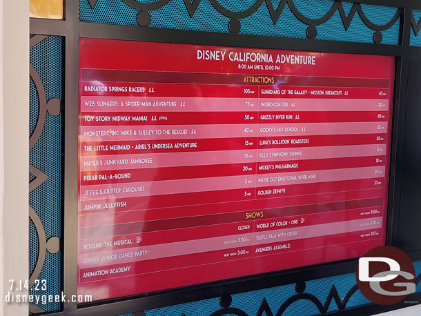 2:56pm - Disney California Adventure wait times