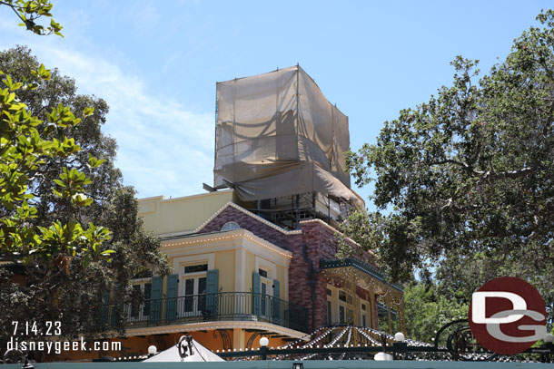 Scaffolding is still up on the top portion of the facade