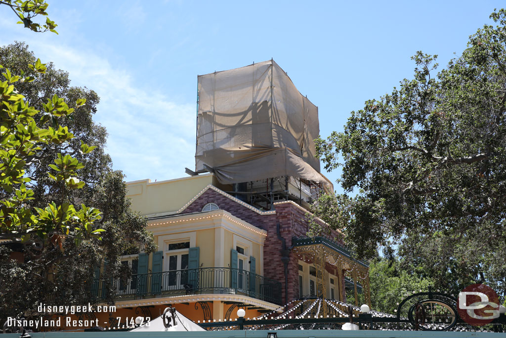 Scaffolding is still up on the top portion of the facade