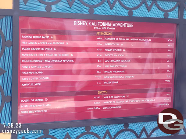 5:40pm - Disney California Adventure wait times