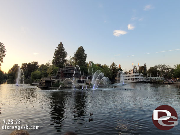 The Fantasmic fountains are used as the back drop for the show