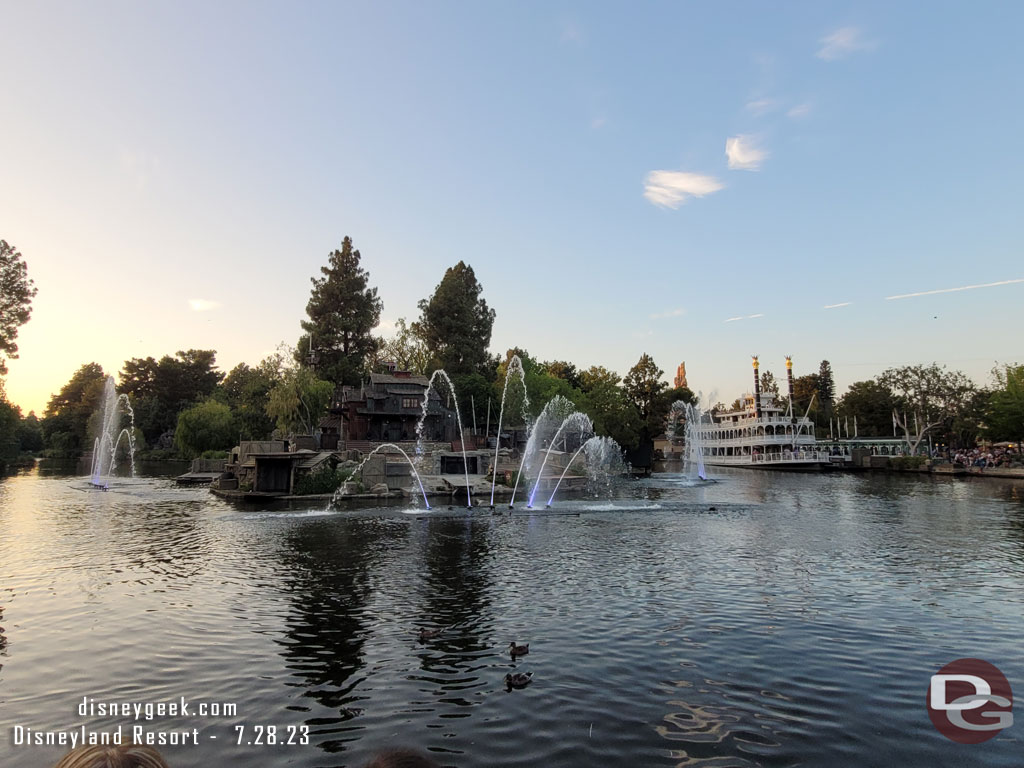 The Fantasmic fountains are used as the back drop for the show