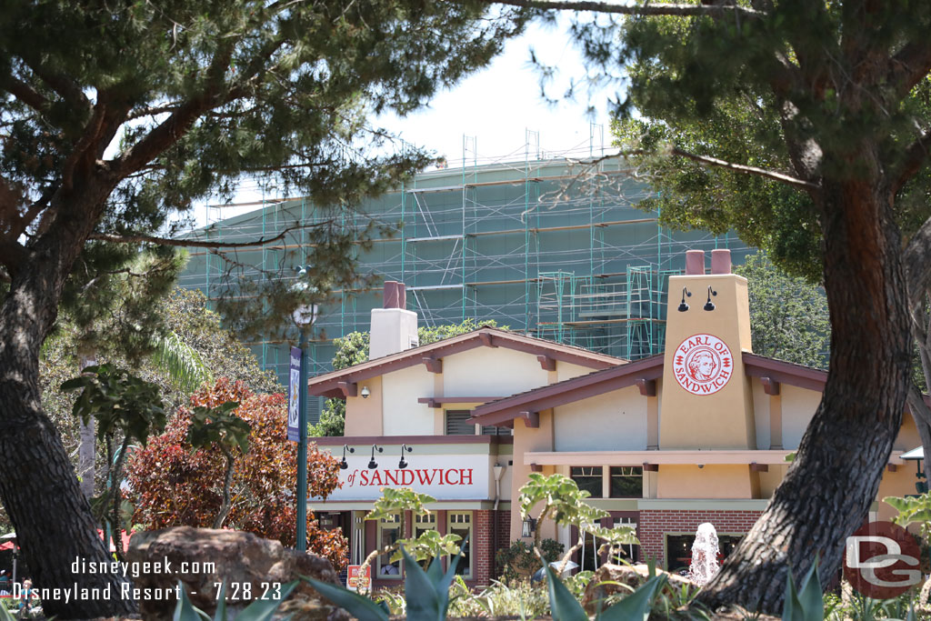 12:47pm - Scaffolding up as they renovate the exterior of the Soarin