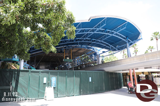 The scrims are down so you can see a portion of the renovated Monorail station now.  Scaffolding is still up throughout most of the station.