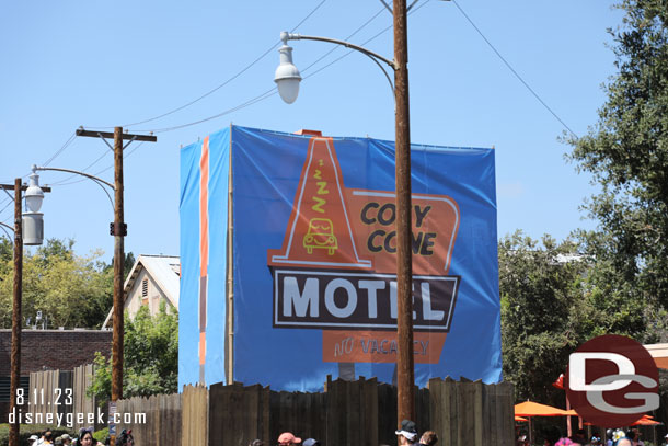 In Cars Land the Cozy Cone sign is being renovated